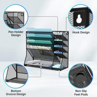 Compartiment de rangement pour stylo de poche à 5 couches en maille métallique Porte-revues mural Organisateur de fichiers à suspendre au mur pour le bureau
