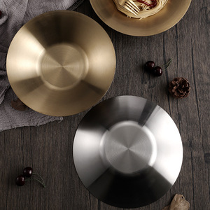 Assiette à pâtes en acier inoxydable, style occidental profond, couleur or, fond plat, ronde, pour restaurant, assiette à salade de fruits, design personnalisé - Product Image 4