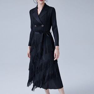 ชุดเดรสทรงปล่อยพลิ้วสไตล์อิซเซ่ มิยาเกะ สำหรับผู้หญิง ไซส์ใหญ่ ผ้าชีฟอง ทรงคาฟตัน พร้อมเข็มขัดพู่ แต่งระบาย เหมาะสำหรับใส่ทำงานหรือใส่ลำลอง กระโปรงยาว - Product Image 2