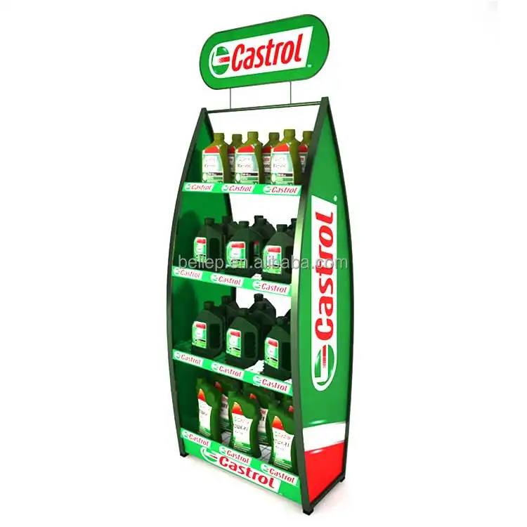 Custom Moderne Pop Staande Metalen Display Rack Voor Motorolie Fles