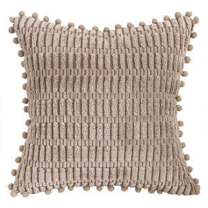 Pour carré moderne tissé solide velours côtelé grosse bande <span class=keywords><strong>boule</strong></span> de fourrure <span class=keywords><strong>Anti</strong></span> poussière acariens taie d'oreiller pour la maison voiture bureau hôtel - Product Image 5