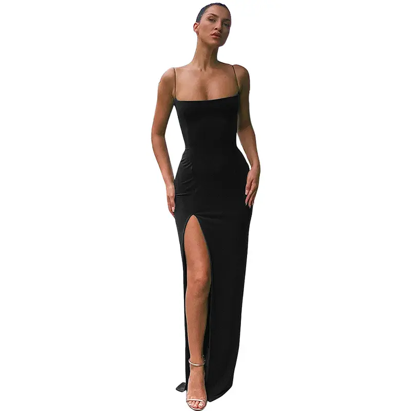 2024 New Summer Women Sexy Sleeveless Long Dresses Strap Maxi Elegant Split Dress Custom Logo Women Casual Dress