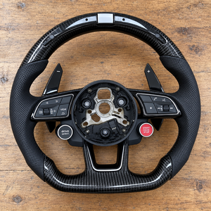 Volante de Fibra de Carbono para Audi con Pantalla LED de Gamuza, Compatible con R8 S3 S4 S5 S6 S7 RS3 RS4 RS5 RS6 <span class=keywords><strong>A6</strong></span> C7 Q5 Q6 A4 A5 TT, Volante Modificado - Product Image 5