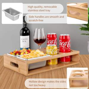 Accueil Salon Boîte à collation en bois Caddy Tray Organizer Sofa Couch Bar avec distributeur de boissons Porte-gobelets - Product Image 3