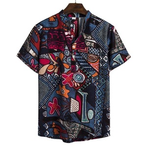 <span class=keywords><strong>Chemise</strong></span> à manches courtes en lin décontractée de style africain ethnique à fleurs, 10 couleurs - Product Image 5