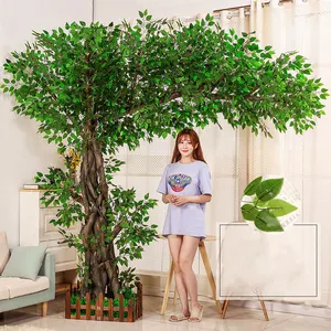עץ עץ מלאכותי דקורטיבי מקורה גדול פיקוס מלאכותי ירוק עץ בניאן מלאכותי לקישוט חתונה