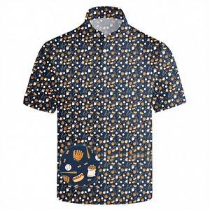 Men's Embroidered Knitted Breathable Baseball Print Short Sleeve for Shirt-Novelty Sports Graphic Button Down Casual Golf <b>Tops</b> - Product Image 3