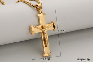 Collar con colgante de moda de acero inoxidable para hombre, cadena de plata chapada en oro, Cruz grabada para aniversarios religiosos cristianos - Product Image 6