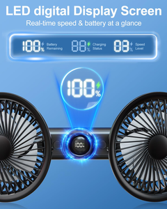 USB/3000mAh Car Back Seat <b>Fan</b> Adjustable Angle Dual <b>Heads</b> Car <b>Fans</b> for Rear Seat Passenger - Product Image 5