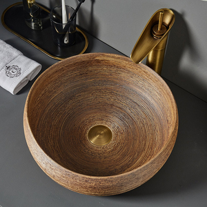 Lavabo de salle de bain en céramique LJ24-066-074, lavabo ovale, couleur <span class=keywords><strong>bois</strong></span> grainé, lavabo rétro de salle de bain - Product Image 2