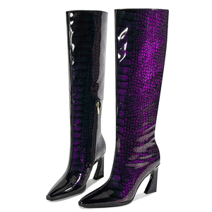 High Hook Heels Bright Gradient Patent Upper Long Boots Big Size 45 Pointed Toe <b>Shoes</b> Women's Side Zipper Knee High Booties - Product Image 6