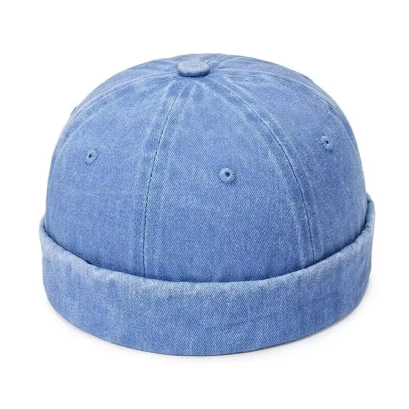 Kedatangan baru Distressed Vintage topi tanpa tepi tengkorak Docker topi dicuci katun topi tanpa tepi