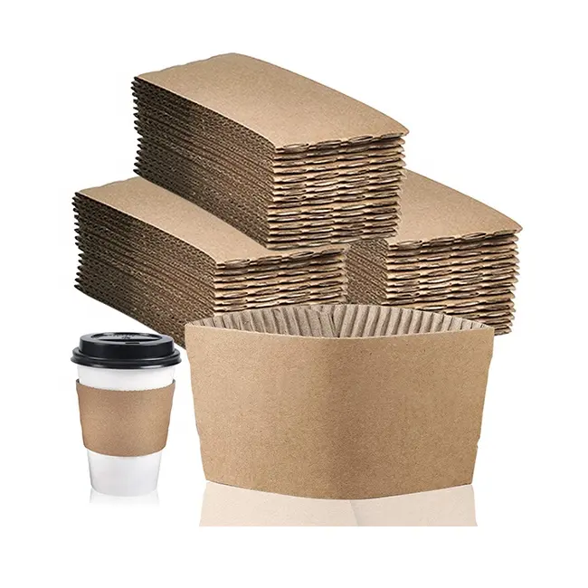 Chaqueta de Papel Kraft para tazas de 10 oz-24 oz, funda de cartón Kraft para tazas de café