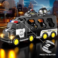 Camion de police à double étage à inertie 5 en 1, jouet pour tout-petits, camion de transport à friction, camion de police avec lumières et musique