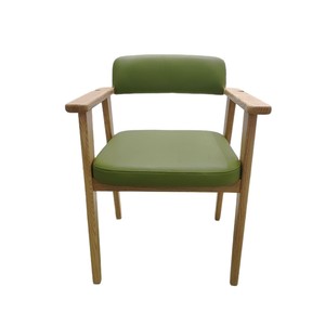 Silla de madera maciza con tapicería de cuero para sala de estar y comedor - Product Image 4
