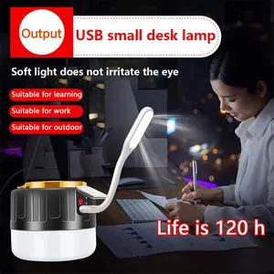Luz nocturna de emergencia portátil recargable por USB, bombilla LED para exteriores, linterna Solar para tienda de campaña con salida de entrada