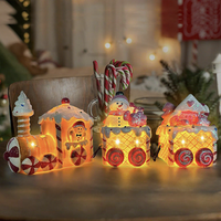Décorations de table de Noël Lumières LED Pain d'épice Train Résine Noël Bonhomme de neige Figurine Décoration Lumières LED