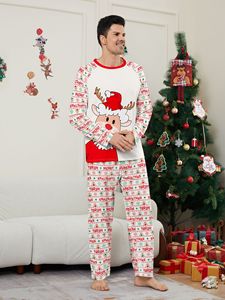 Pakaian Tidur Keluarga Ibu & Anak Motif Rusa Natal & Salju untuk Musim Gugur dan Musim Dingin, Setelan Baju Tidur dengan Pinggang Elastis untuk di Rumah - Product Image 3