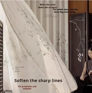 2025 nouveau Style écrans de fenêtre haut de gamme rideaux de gaze de Style National transmettant la lumière pas transparent nouveau Style de lin chinois - Product Image 2