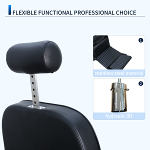 Black Hydraulic Barber <b>Chair</b> with <b>Reclining</b> Backrest PU <b>Leather</b> 360° Swivel Heavy Duty Base Adjustable Headrest & Footrest - Product Image 4