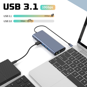 Docking Station MST 14-in-1, Hub USB-C, Adattatore USB, Docking Station per 3 Monitor HD-MI DP, Triplo Monitor per Laptop, Docking USB C - Product Image 3