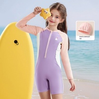Nuevo Traje de Baño de una Pieza con Estampado Animal de Manga Larga para Niñas Pequeñas, para el Verano y Aguas Termales, UPF 50