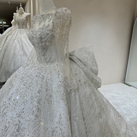 Jancember DW0083 robe de mariée royale moderne de luxe avec nœud perlé pour femme avec train chapelle et cristal et appliques en dentelle