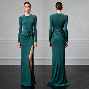 ZYHT 73906 manica lunga profondo scollo a V <span class=keywords><strong>con</strong></span> <span class=keywords><strong>spacco</strong></span> alto Sexy elegante <span class=keywords><strong>lungo</strong></span> <span class=keywords><strong>lungo</strong></span> pavimento 3D fiore <span class=keywords><strong>verde</strong></span> scuro abito da sera donna viola - Product Image 3