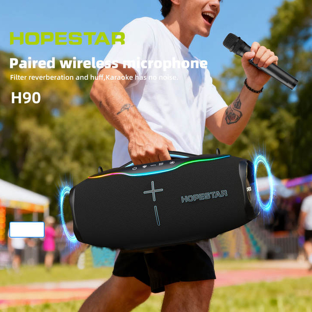HOPESTAR H90 220W Big Power Wireless Outdoor Portable Party Blue Tooth Subwoofer BT5.4 Bass Speaker With Microphones