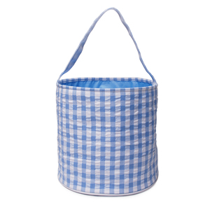 2022 Wholesale Seersucker Gingham Easter Basket Storage Egg Bucket Bag with Factory Low Price DMA81510