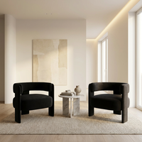 [Stock US] Fauteuil d'appoint moderne en velours noir incurvé, rembourré, avec pieds épais, pour salon, chambre, hôtel, salle de séjour
