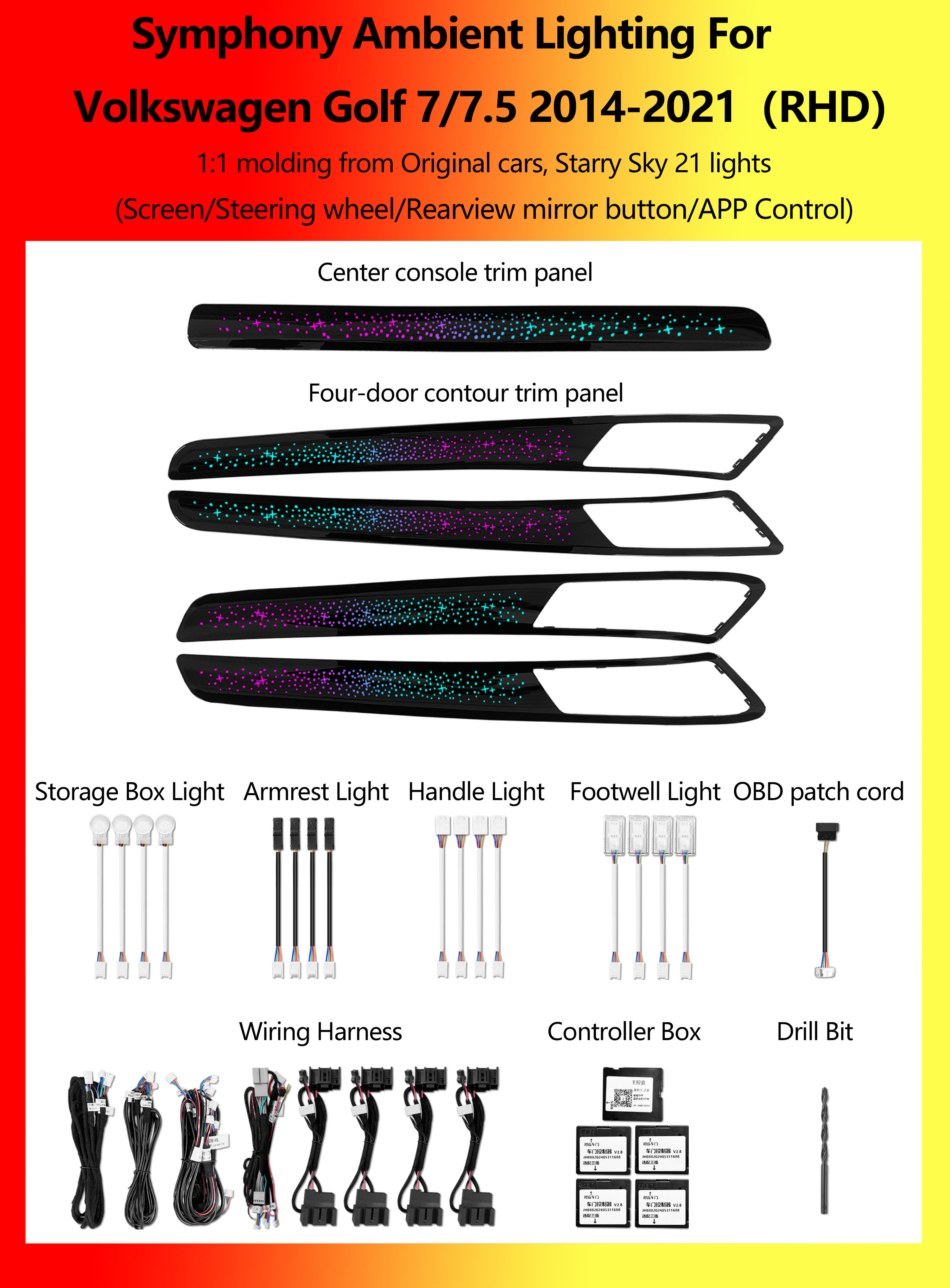 Volkswagen Golf 7 Starry Sky Symphony 21 luces RHD