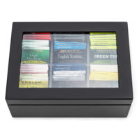 Boîte à thé en bois de bambou naturel personnalisée avec séparateur de couvercle transparent pour le stockage des sachets de thé
