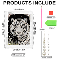 Kit de peinture au diamant DIY, tigre blanc, 30*40cm |   Perles de culture de tailles variées pour l'art en cristal |   Ensemble cadeau de décoration murale en toile HD