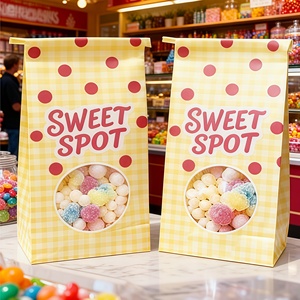 Sac en papier kraft personnalisé pas cher avec logo, fenêtre transparente et lien métallique pour emballage alimentaire (popcorn, bonbons, biscuits, pain, croissants) - Product Image 4