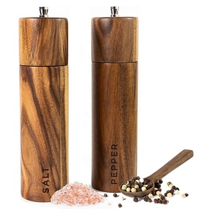 Ensemble de 2 moulins à sel et à poivre <span class=keywords><strong>en</strong></span> bois d'acacia de qualité supérieure, moulin à sel et à poivre de 8 pouces de haut avec réglages grossiers réglables - Product Image 1