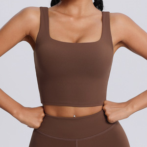 Logotipo personalizado de alta calidad Crop Tank <span class=keywords><strong>Top</strong></span> Yoga Gym Bra 81% <span class=keywords><strong>Nylon</strong></span> 19% Spandex a prueba de golpes de hombro ancho de talla grande Sujetador deportivo - Product Image 3