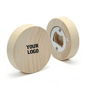 Décapsuleur en bois de hêtre rond XDH1982 avec logo gravé personnalisé, aimant de réfrigérateur, pour souvenir de mariage - Product Image 1
