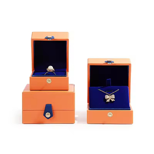 Elegante Caja de Joyería de Cuero Naranja y Azul, Caja de Almacenamiento de Viaje de PU Personalizada de Lujo con Botón para Anillos, Pendientes, Colgantes y Brazaletes - Product Image 2