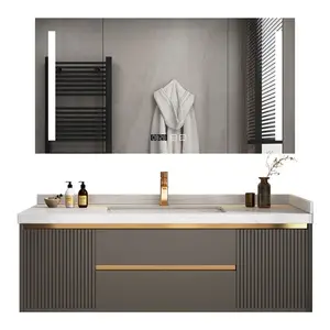 Tocador de baño con iluminación led, nuevo diseño moderno de lujo, lavabo de madera, venta al por mayor