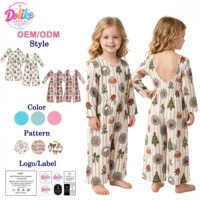 Vêtements pour filles en fibre de bambou, motifs de Noël, ensembles pour bébés, tenue de Noël personnalisée pour filles, robe à volants à manches longues imprimée