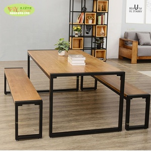 工业铁木办公家具餐桌套装活边松木平板办公书桌套装 - Product Image 2