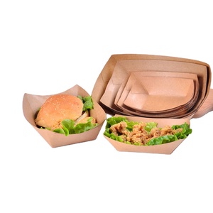 Disposable Kraft Box Containers Food Tray Boat Tray Cardboard Food Carriers Chips Snacks Takeaway Kraft Paper 50000pcs ISO9001