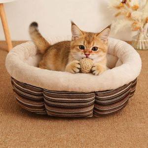 Luxury Custom XL Striped Dog <b>Cat</b> Bed Cave Small Animals Woolen Flannel PP Cotton Warm Winter Pet House Protective Eco-Friendly - Product Image 3