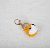 Porte-clés en laine au crochet fait main, personnalisable, motif dessin animé, exquis, mignon, chiot, pour couple, meilleur ami, sac à main - Vente en gros