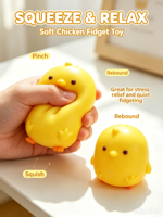 Jouet anti-stress en forme de poulet, jouet sensoriel en TPR souple à presser, poulet jaune mignon, jouet sensoriel à effet sonore