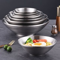 Bol à ramen en acier inoxydable doré, grande capacité, motif fileté, bol à soupe de nouilles en métal, saladier, cuisine, salle à manger
