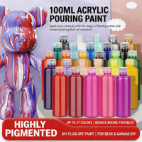 Peinture acrylique pour coulage 100 ml, 27 couleurs pré-mélangées, peinture liquide haute fluidité pour l'art DIY sur toile (effet ours fluide)