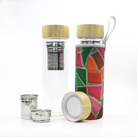 Bouteille à infuseur à thé en verre borosilicate à double paroi de 450 ml avec couvercle en bambou, tasse de voyage résistante à la chaleur, sans BPA, logo personnalisé, en gros