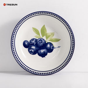 Assiette en porcelaine bleue et blanche rétro française, logo personnalisé, sans plomb, motif cerise, pour dîner, dessert, petit-déjeuner - Product Image 3